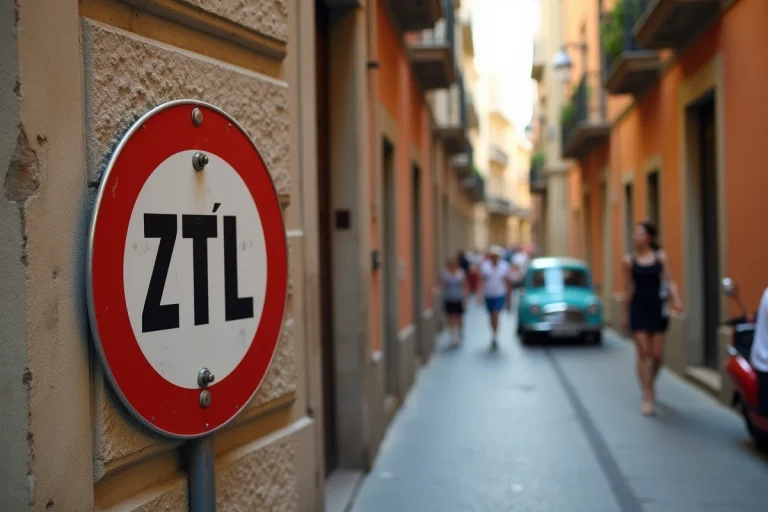 Panneau de zone à trafic limité ZTL sur une rue pavée historique de Palerme en Sicile